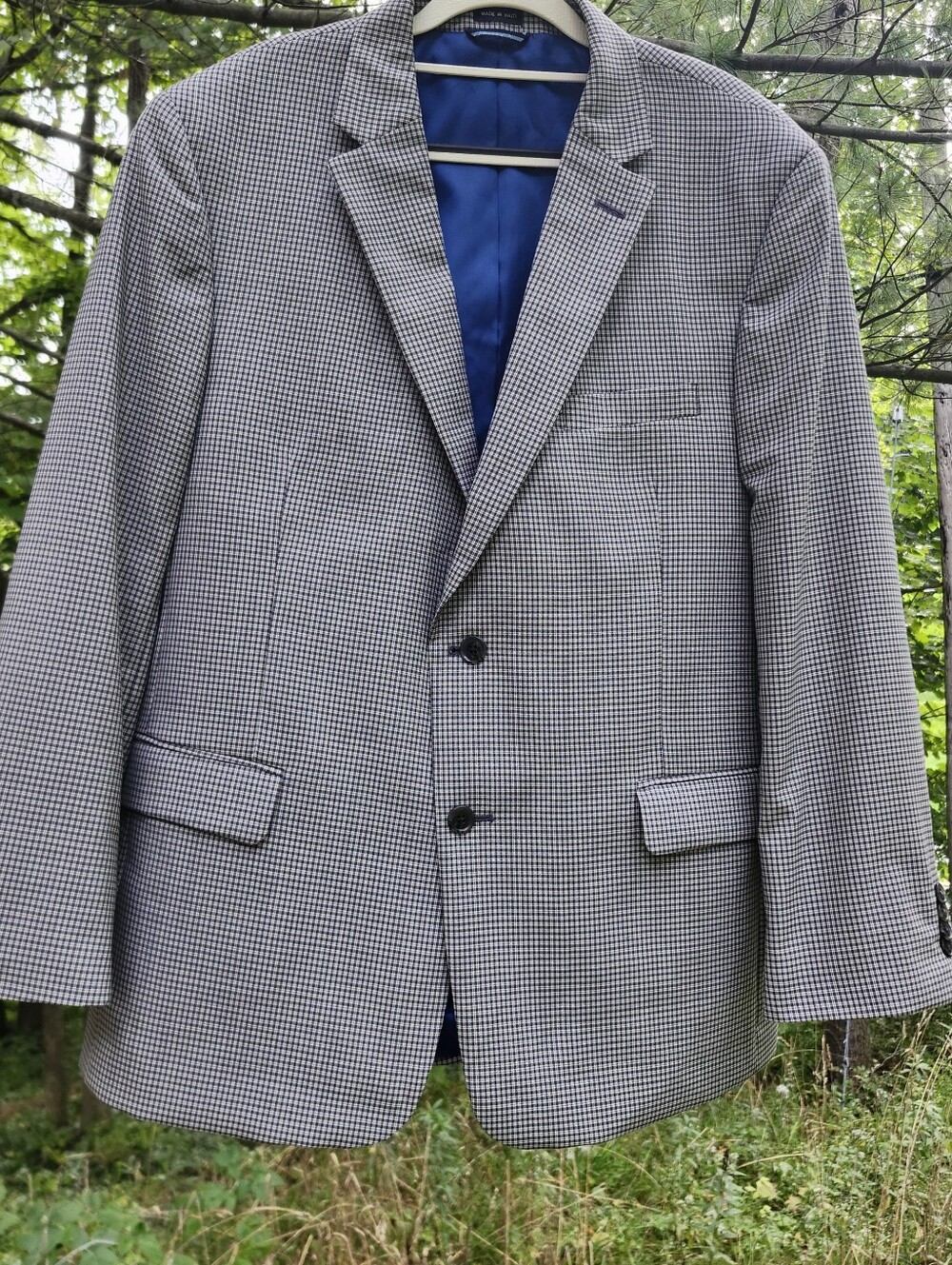 Tommy Hilfiger Mens 46R Blazer 100% Worsted Wool Gray Micro Check Sport Coat